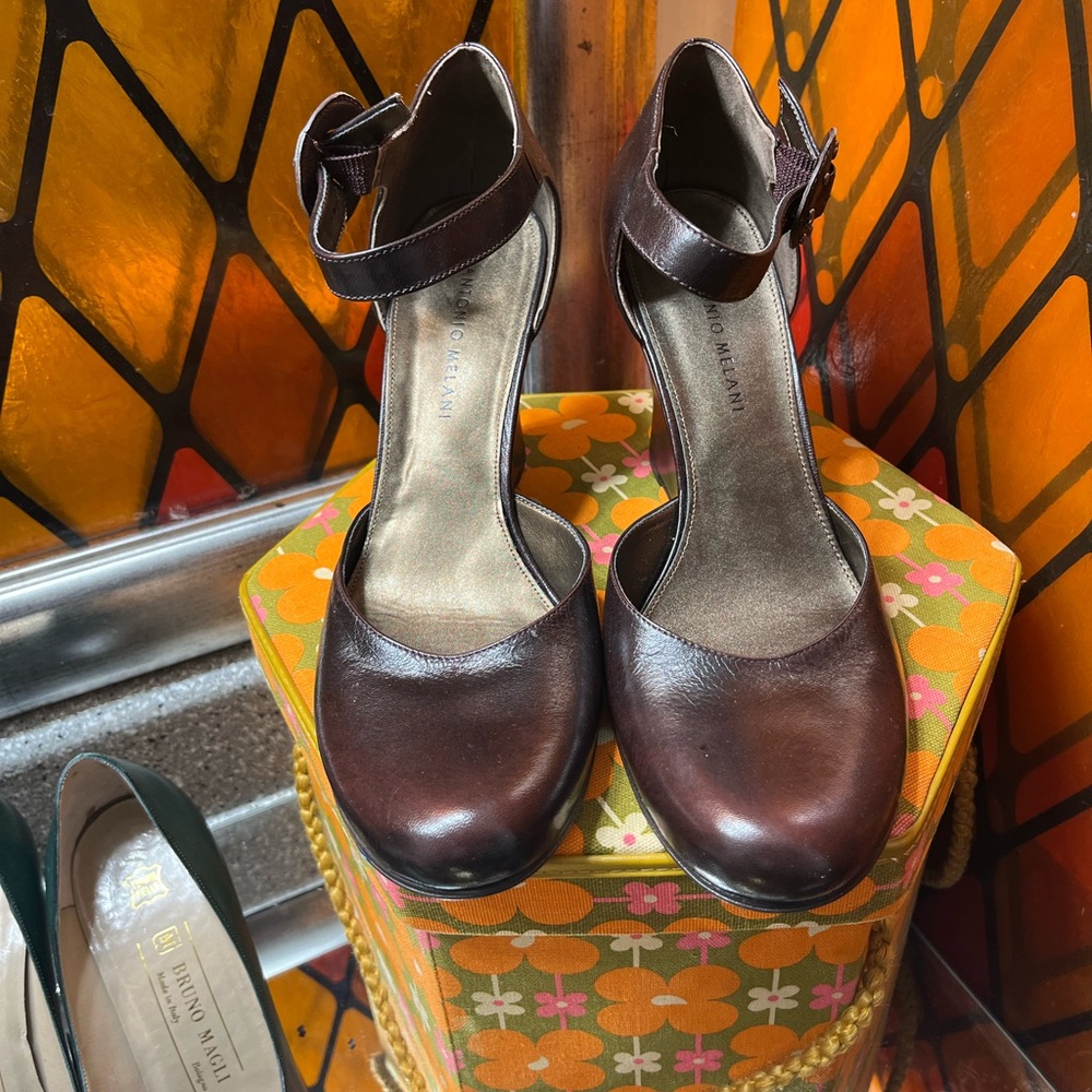 Vintage Y2K ANTONIO MELANI Dark Brown Ankle Strap Heels 8.5